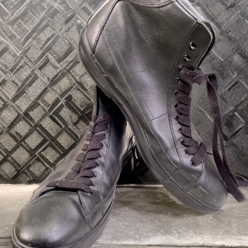 Prada Black Leather High-Top Sneakers 12.5